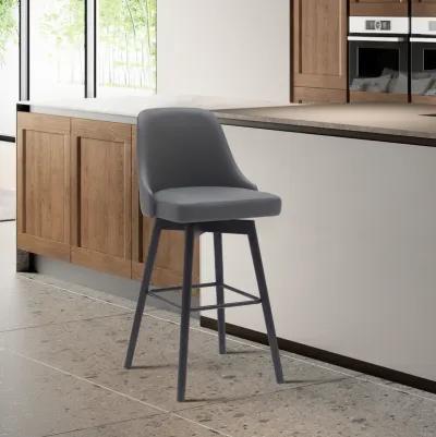 Sicily 30" Swivel Black Wood Bar Stool in Gray Faux Leather