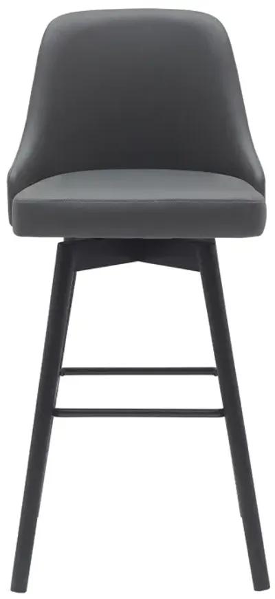 Sicily 30" Swivel Black Wood Bar Stool in Gray Faux Leather