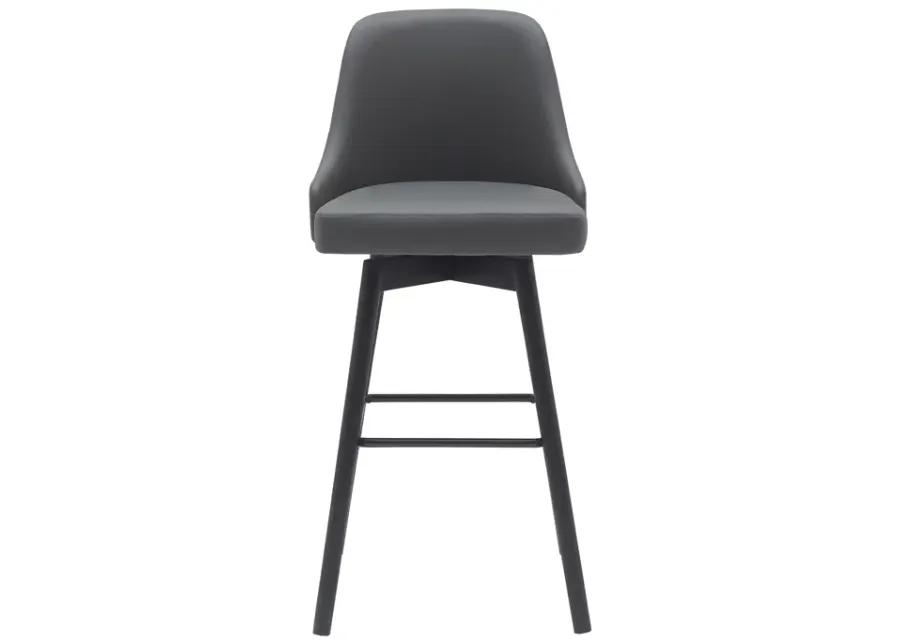 Sicily 30" Swivel Black Wood Bar Stool in Gray Faux Leather