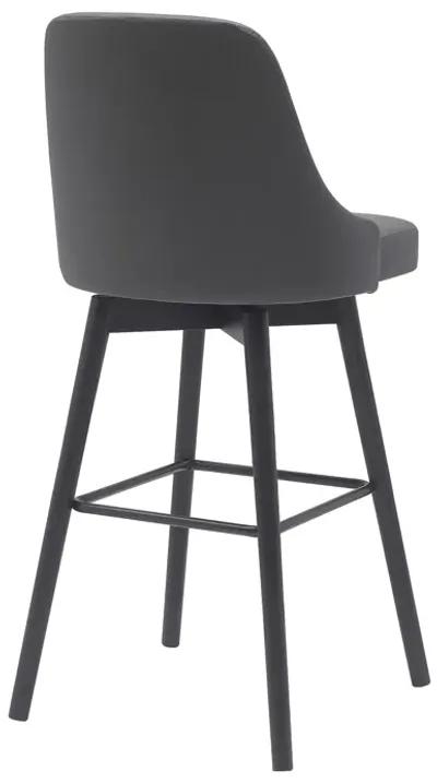 Sicily 30" Swivel Black Wood Bar Stool in Gray Faux Leather