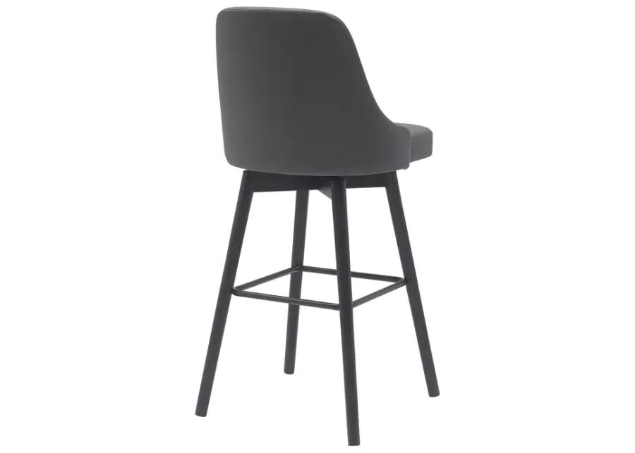 Sicily 30" Swivel Black Wood Bar Stool in Gray Faux Leather