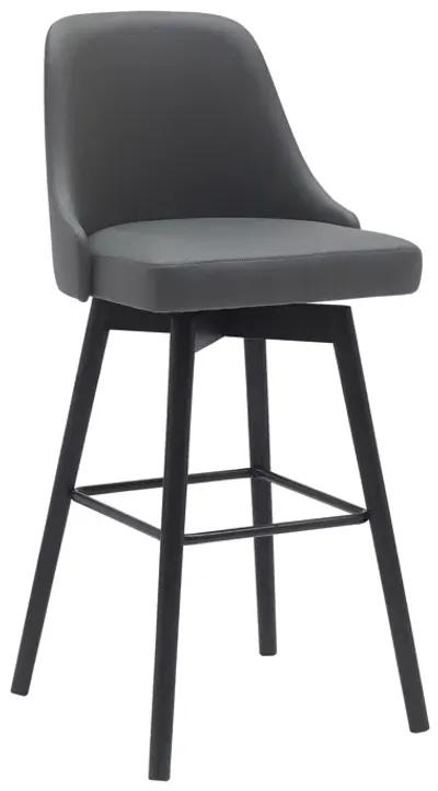 Sicily 30" Swivel Black Wood Bar Stool in Gray Faux Leather