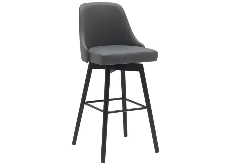 Sicily 30" Swivel Black Wood Bar Stool in Gray Faux Leather