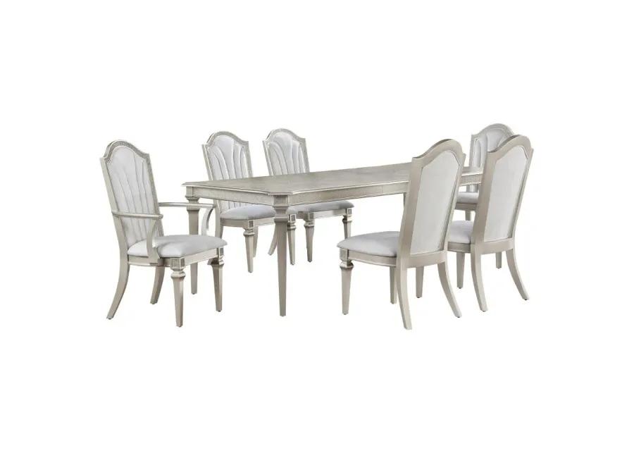 Evangeline 7-piece Dining Table Set with Extension Leaf Ivory and Silver Oak