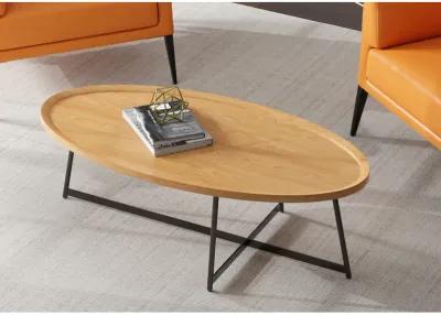 Niklaus 47" Oval Coffee Table in Oak and Black Base