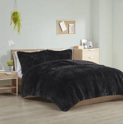 Intelligent Design Malea Black Shaggy Long Fur Comforter Mini Set