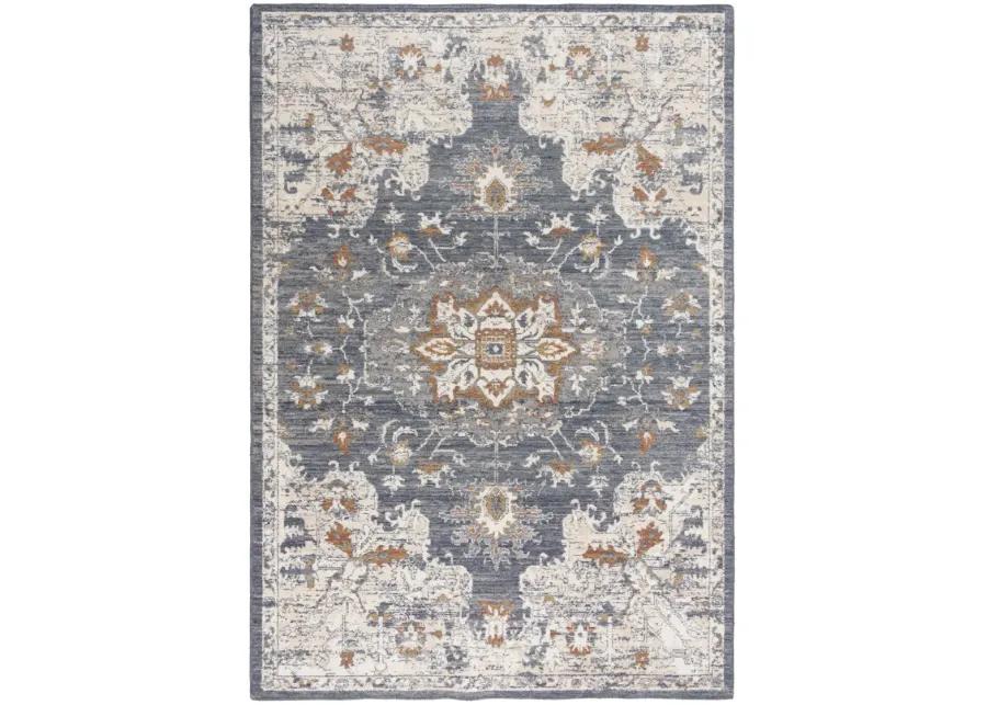 Ventura Blue Medallion Washed Wool 10' x 13' Rectangle Rug