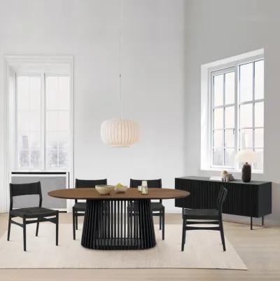 Pasadena Erie 6 Piece Oval Dining Set with Buffet and Paper Cord Chairs in Black Finish with Walnut Finish Table Top