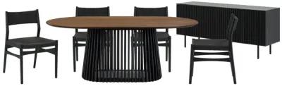 Pasadena Erie 6 Piece Oval Dining Set with Buffet and Paper Cord Chairs in Black Finish with Walnut Finish Table Top