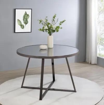 Jillian Round Dining Table with Tempered Mirror Top Black Nickel