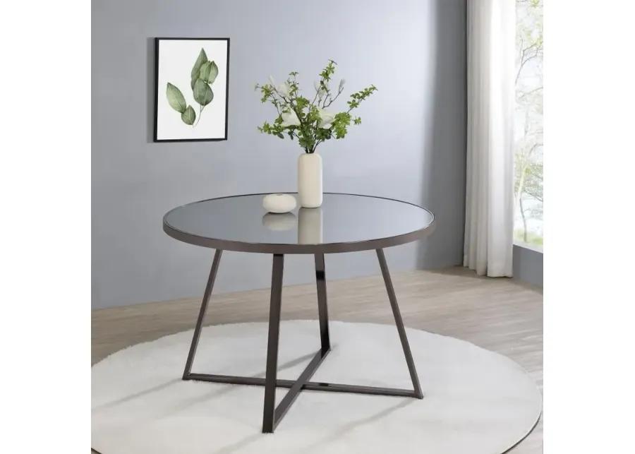 Jillian Round Dining Table with Tempered Mirror Top Black Nickel