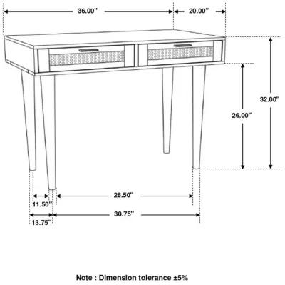 Abbey Rectangular 2-Drawer Accent Writing Desk Natural