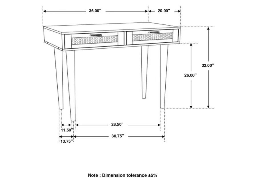 Zamora Rectangular 2-drawer Accent Writing Desk Natural