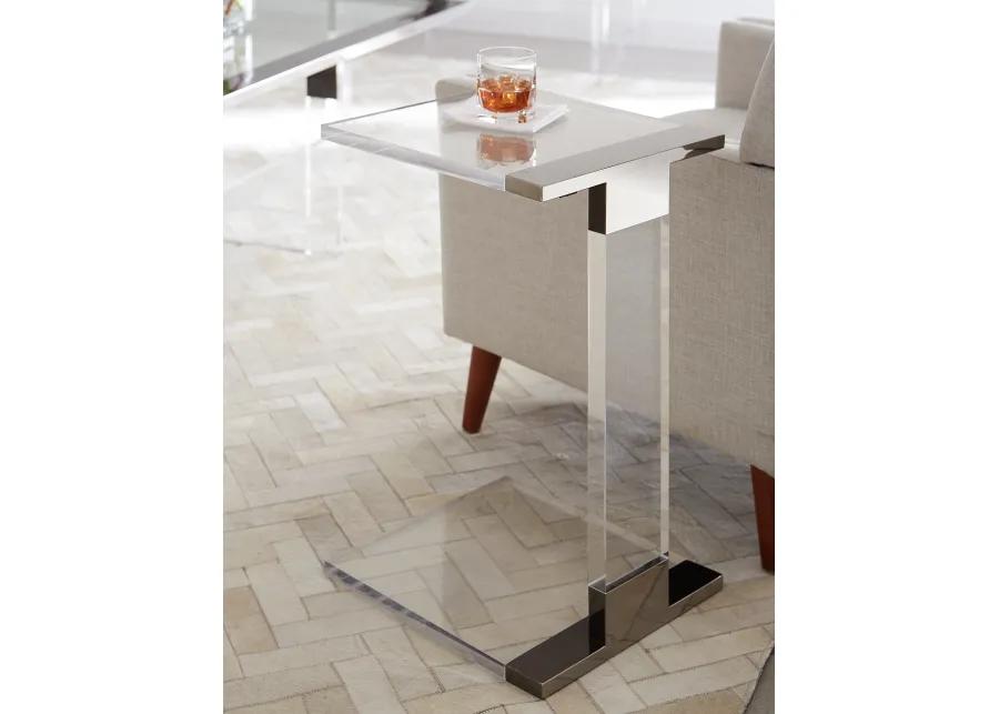 Bastian Small End Table in Clear Acrylic and Gunmetal Polished Stainless Steel