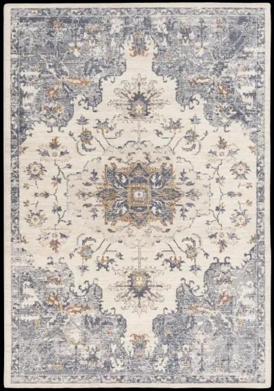 Ventura Ivory/Blue Medallion Washed Wool 5' x 8' Rectangle Rug