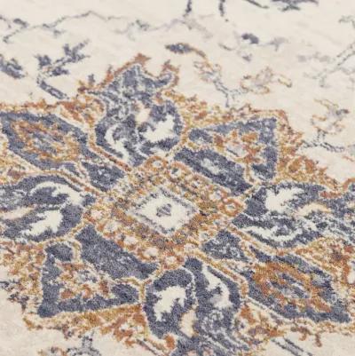 Ventura Ivory/Blue Medallion Washed Wool 5' x 8' Rectangle Rug