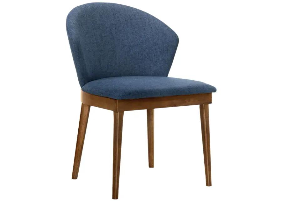 Juno Blue Fabric and Walnut Wood Dining Side Chairs - Set of 2