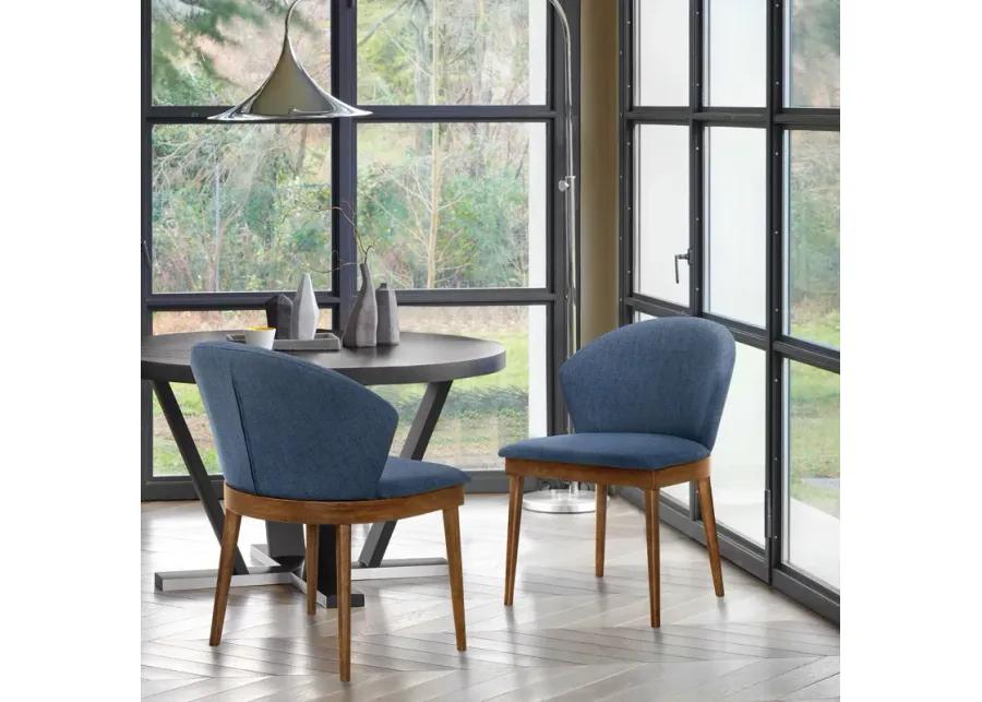 Juno Blue Fabric and Walnut Wood Dining Side Chairs - Set of 2