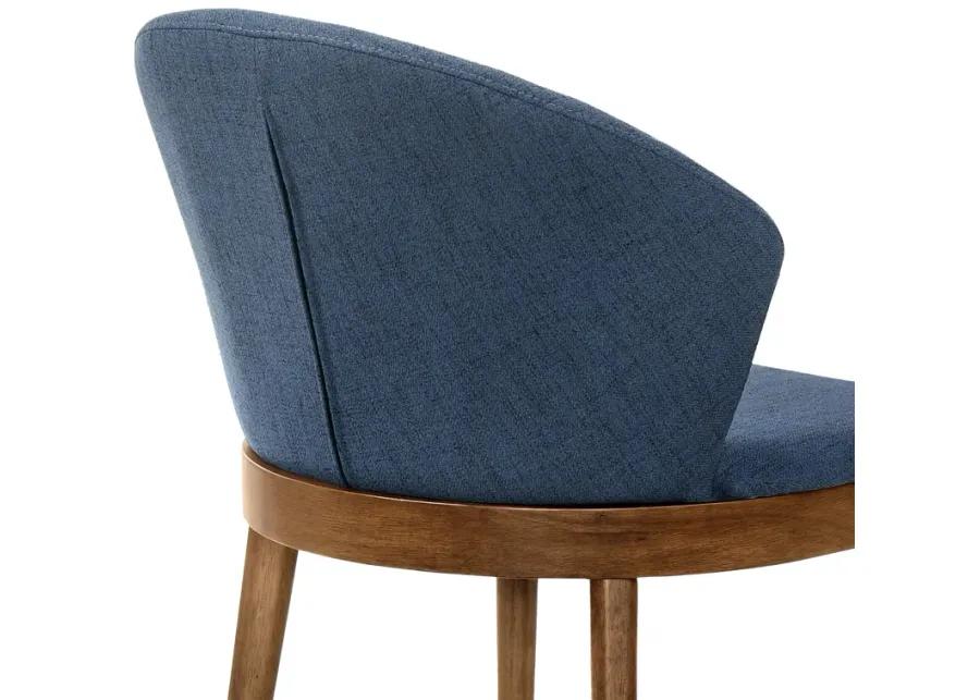 Juno Blue Fabric and Walnut Wood Dining Side Chairs - Set of 2