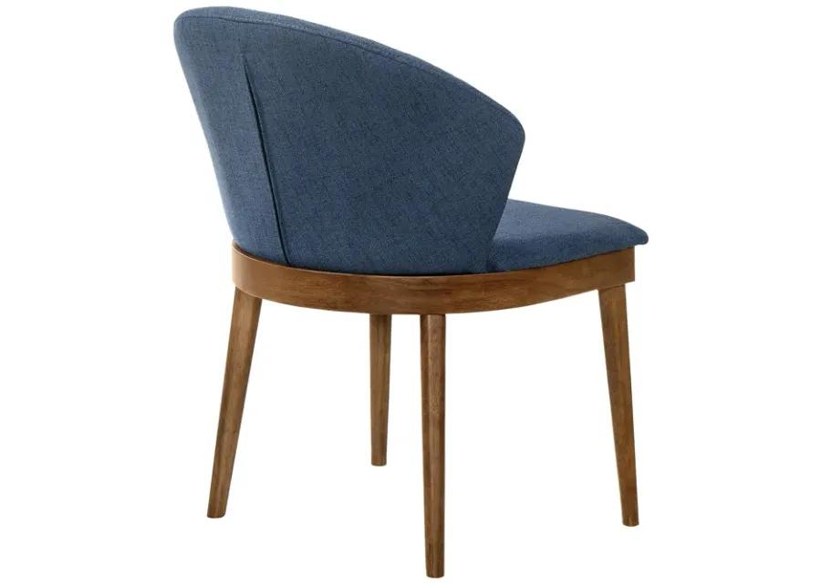 Juno Blue Fabric and Walnut Wood Dining Side Chairs - Set of 2