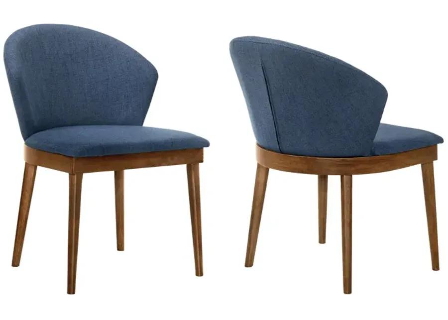 Juno Blue Fabric and Walnut Wood Dining Side Chairs - Set of 2