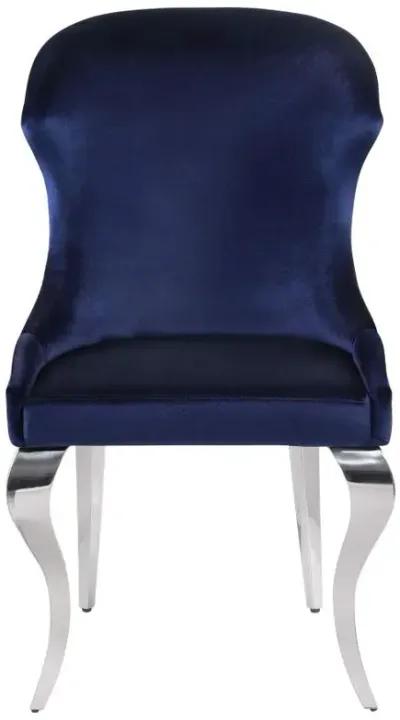 Cheyanne Upholstered Wingback Side Chair with Nailhead Trim Chrome and Ink Blue (Set of 2)