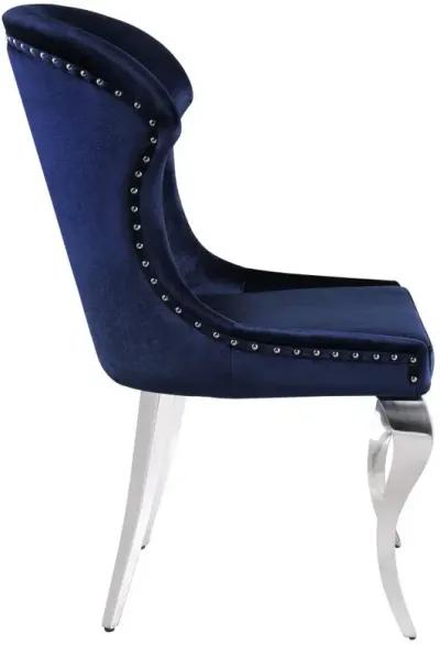 Cheyanne Upholstered Wingback Side Chair with Nailhead Trim Chrome and Ink Blue (Set of 2)