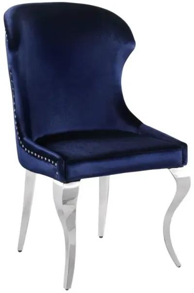 Cheyanne Upholstered Wingback Side Chair with Nailhead Trim Chrome and Ink Blue (Set of 2)