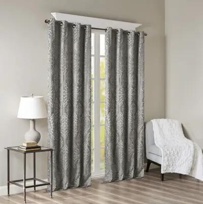 SunSmart Mirage Charcoal Knitted Jacquard Damask Total Blackout Grommet Top Curtain Panel