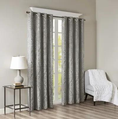 SunSmart Mirage Charcoal Knitted Jacquard Damask Total Blackout Grommet Top Curtain Panel