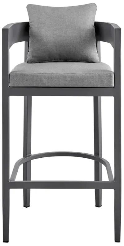 Argiope Outdoor Patio Bar Stool in Aluminum with Gray Cushions