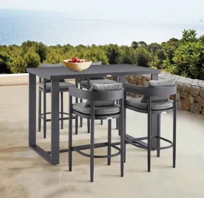 Argiope Outdoor Patio Bar Stool in Aluminum with Gray Cushions