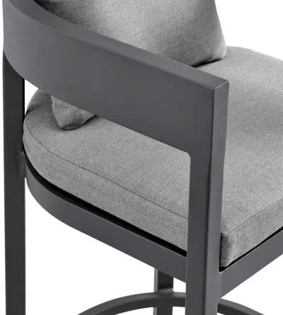 Argiope Outdoor Patio Bar Stool in Aluminum with Gray Cushions