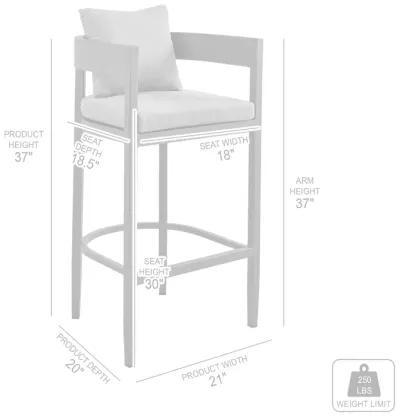 Argiope Outdoor Patio Bar Stool in Aluminum with Gray Cushions