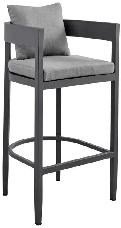 Argiope Outdoor Patio Bar Stool in Aluminum with Gray Cushions