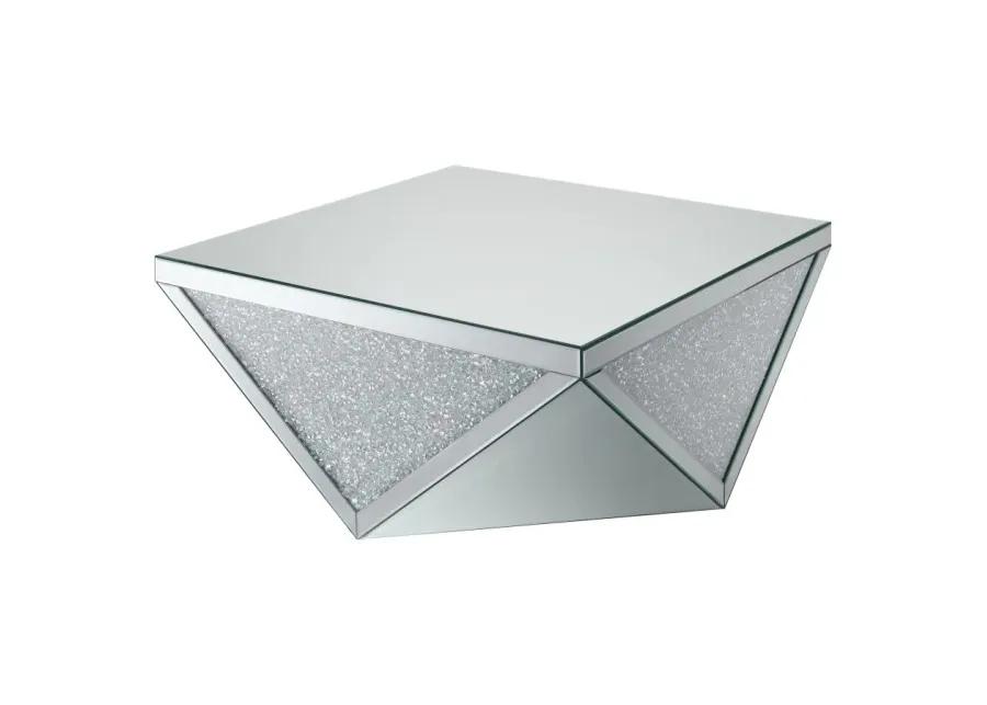 Amore Square Coffee Table with Triangle Detailing Silver and Clear Mirror