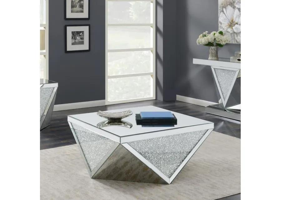 Amore Square Coffee Table with Triangle Detailing Silver and Clear Mirror