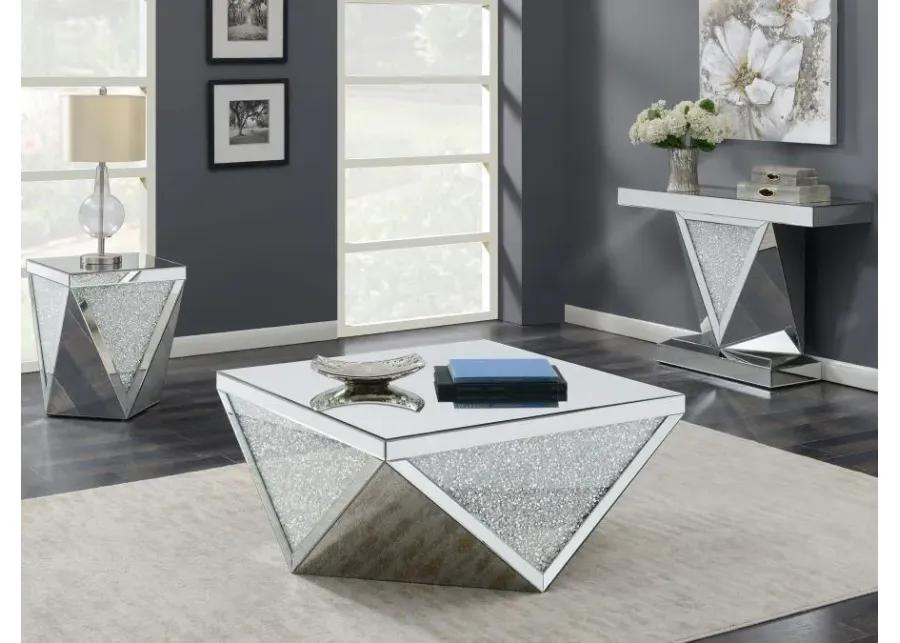 Amore Square Coffee Table with Triangle Detailing Silver and Clear Mirror