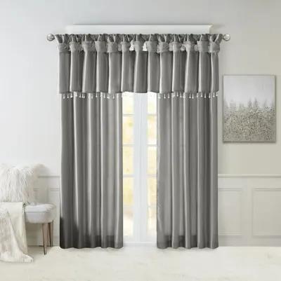 Madison Park Emilia Charcoal Lightweight Faux Silk Valance With Beads