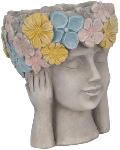 11" Face Planter With Flower Crown, Grey/multi