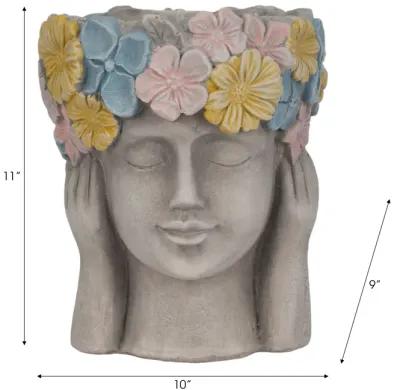 11" Face Planter With Flower Crown, Grey/multi