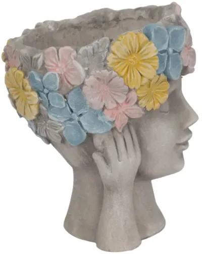 11" Face Planter With Flower Crown, Grey/multi