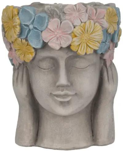 11" Face Planter With Flower Crown, Grey/multi