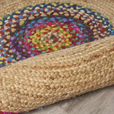 Nature Multicolored/ Tan Bohemian Chindi Cotton Blend Indoor  Round  Area Rug 5'6"