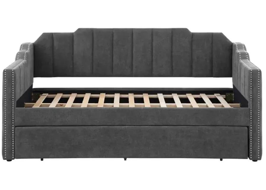 Kingston Upholstered Twin Daybed with Trundle Charcoal