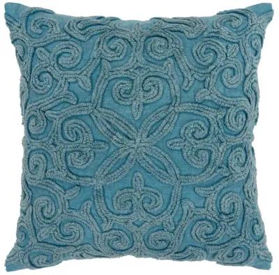 Solid Tonal Fleur De Lis Blue Pillow