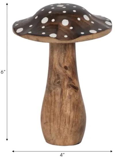 6" Wood Mushroom With White Dots, Brown