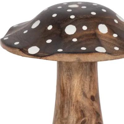 6" Wood Mushroom With White Dots, Brown