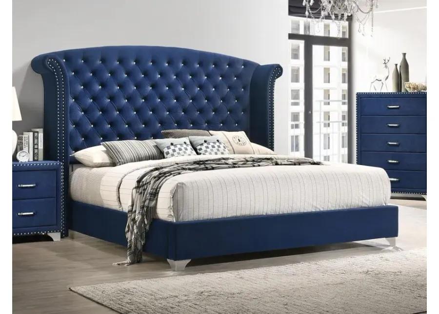 Melody Queen Wingback Upholstered Bed Pacific Blue