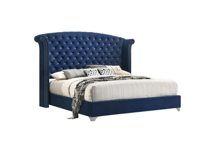 Melody Queen Wingback Upholstered Bed Pacific Blue